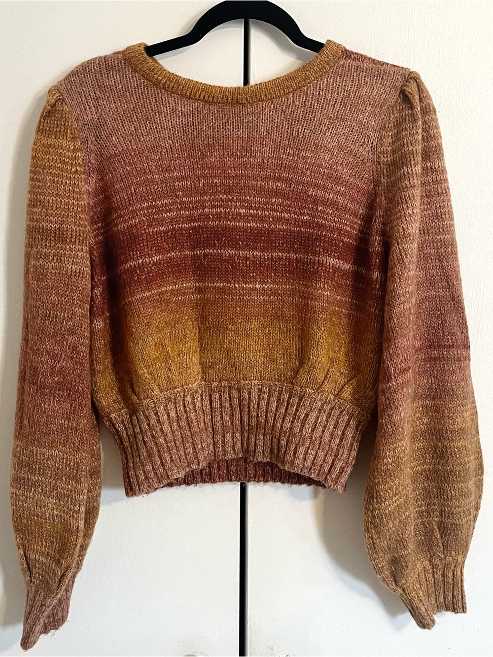 L*Space Knit Sweater Medium Ombre Crop Boho Chic Earth Tones Retro Sunset Core